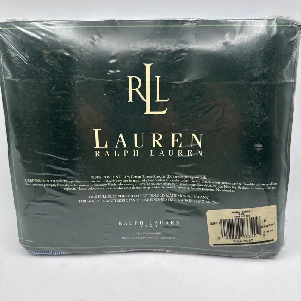 Ralph Lauren Sheet Full Flat Blue Narrow Stripe New USA Made Vintage NIP